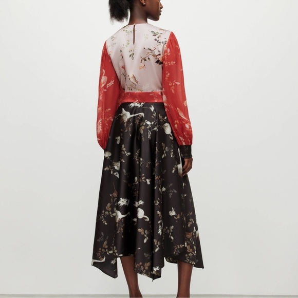 AllSaints Norah Fabia Long Sleeve Handkerchief Hem Midi Dress - Picture 3 of 9